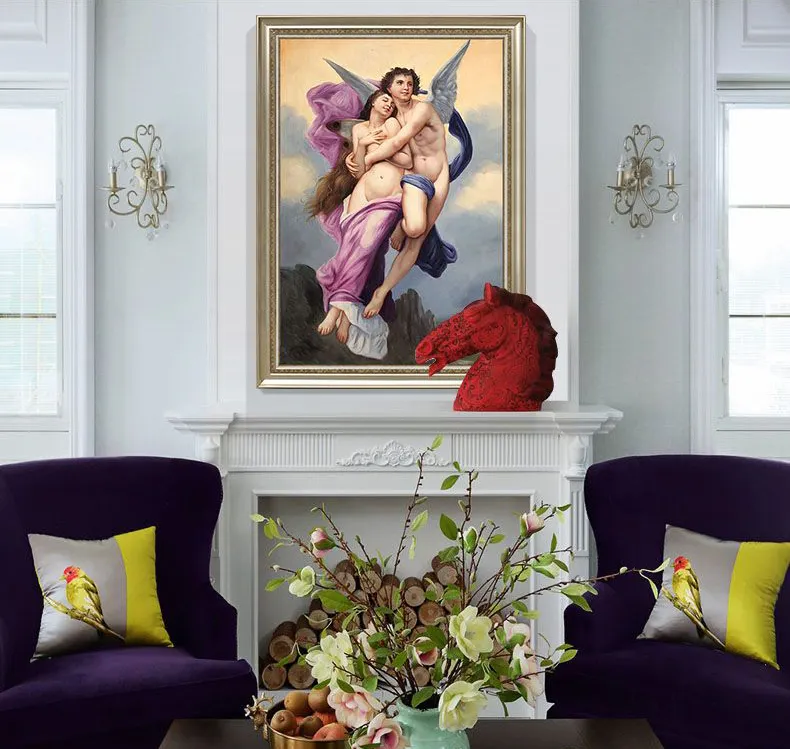 박물관 품질 유명한 벽 아트 데코 유화 캔버스에 수제 빈티지 벽화 천사 누드 그림 초상화 그림