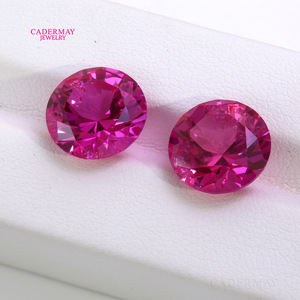 Cadermay Lab Created Rose Red Ruby Round Loose Gemstone For Jewelry Making - Product Image 1