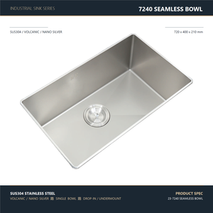 Évier de cuisine à cuve unique 720x400mm en acier inoxydable 304, motif volcanique argenté nano, cuve sans soudure, robinet inclus - Product Image 1