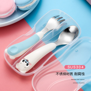 Ensemble de cuillères et fourchettes pour enfants en acier inoxydable 304, avec poignées de dessin animé, pour l'alimentation des nourrissons de 0 à 12 mois, sans Bpa - Product Image 3