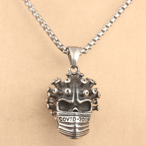 yunnique Stainless Steel Skull Pendant With Covid 19 Mask Design Punk Retro <b>Men's</b> Necklace Themed Charm Geometric Skeleton Style - Product Image 1