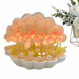 Día de San Valentín DIY hecho a mano Concha tulipán lámpara de mesa de <span class=keywords><strong>cristal</strong></span> personalización bola de <span class=keywords><strong>cristal</strong></span> flor Concha tulipanes LED luz de noche - Product Image 5