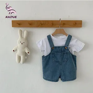 Unisex Cute Denim Jumper Set for Baby and Toddler Slim Jean Shorts Overalls with Button Closure for Spring and Summer