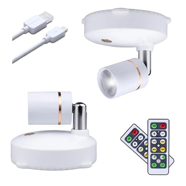 Rotatable Wireless Spot Lights Battery Operated Mini Picture Lights Indoor Dimmable LED Spotlight with Remote Control