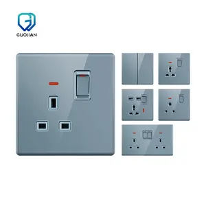 UK Tempered Crystal Glass Panel Universal Wall Switch Socket Control Electric Plug Outlet 16A Double Power Socket