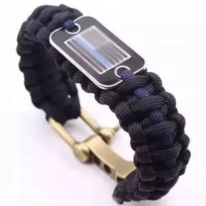 Thin Blue Line braided bracelet Survival 550 Paracord Adjustable flag Bracelet with Stainless Steel Shackle