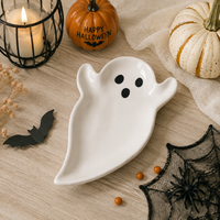 Assiette fantôme en céramique pour Halloween, plat de service décoratif, assiette chapeau de sorcière mignonne pour fête, dessert, décoration de table à la maison