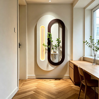 Grande Décoration Murale Texturée en Grès, Art Mural Lumineux de Luxe avec Support de Vase en Verre et Lumière LED pour Entrée de Maison