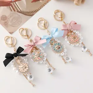 New Creative Bow-knot Imitation Pearl Perfume Crystal Bottle Key Chains