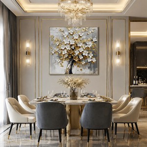 Cuadro <span class=keywords><strong>de</strong></span> Lienzo Hecho a Mano 3D Árbol <span class=keywords><strong>de</strong></span> <span class=keywords><strong>la</strong></span> <span class=keywords><strong>Vida</strong></span> Dorado y Blanco, Arte <span class=keywords><strong>de</strong></span> Pared Moderno <span class=keywords><strong>de</strong></span> Lujo con Textura Intensa y Pintura al Óleo con Espátula para Sala <span class=keywords><strong>de</strong></span> Estar - Product Image 5