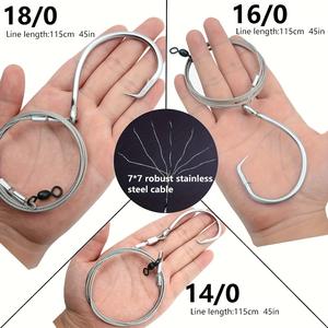 14/0 16/0 18/0 45 дюймов предварительно привязанный рыболовный крючок для акул, сверхпрочная проволока из нержавеющей стали и крючки для большой игры - Product Image 3