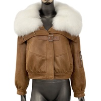 Winter Damen Short Outwear mit echtem Fox Pelz kragen Wildleder Pelz Integrierter Daunen futter