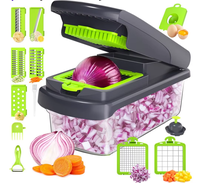 Hachoir à légumes multifonctionnel 12-en-1 portable avec lames en acier inoxydable moulées par injection, coupe-dés/râpe/trancheuse