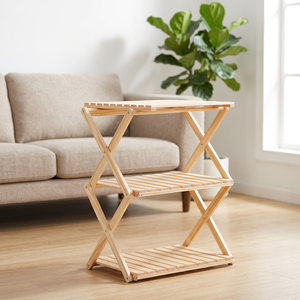 Wooden <b>Folding</b> <b>Shelf</b> 2/3/4-Tier Floor Standing Storage Organizer Space Saving Apartment Use - Product Image 6
