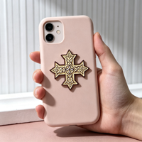 Autocollant métallique émaillé unique en forme de croix coptique vintage, étiquette décorative personnalisée en relief pour coque de téléphone