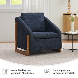 Chenille Fabric Upholstered <b>Armchair</b> Modern Wooden Side Frame Cushioned Seat Backrest Stylish Accent Leisure Home Office Bar - Product Image 4