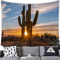 Nature Paysage Désert Cactus Tapisserie Imprimer Grand Tissu Coucher De Soleil Plantes Tropicales Couverture Murale
