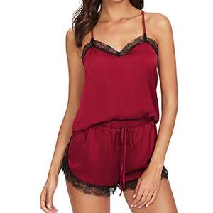 Women's Sleeveless Strap Lace Trim Satin Cami Top Nightwear Sexy <b>Summer</b> Home Wear Elastic Waist <b>Pyjama</b> Sets - Product Image 4