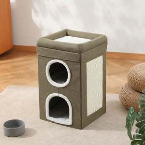 Maison pour chat multifonctionnelle, design double, abri élégant pour chat avec griffoir - Product Image 3
