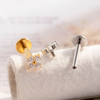 Hengsen ASTM F136 Titane Piercing Bijoux 16G Quatre Diamants Fleur Dos Plat Labret Stud CZ Cartilage Helix Tragus Boucles D'oreilles