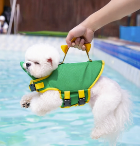Giubbotto di Salvataggio per Cani, Costume Estivo a Forma di Dinosauro, Gilet Galleggiante per Cani Piccoli e Medi con Anello per Guinzaglio - Product Image 1