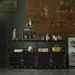 Handmade Black Bamboo Tea Cabinet 900mm Above Four Doors <b>Sideboard</b> Living Room <b>Storage</b> Display Cabinet - Product Image 3