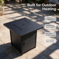 Couverture pour table de foyer au propane de 50 000 BTU, en acier thermolaqué portable, pour foyer en verre, idéale pour patio et jardin extérieur
