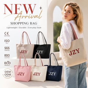 Sac à main en toile pour <span class=keywords><strong>femme</strong></span>, grand sac fourre-tout à double face avec impression de lettres, poignées courtes, écologique, réutilisable pour la plage et les voyages - Product Image 1