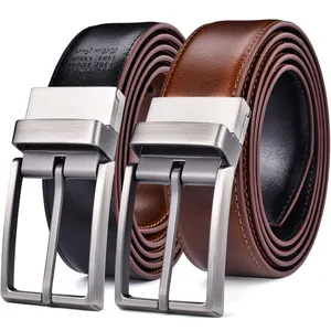 New Design 3.2CM Brown and Black Reversible Genuine Leather Belts for Men with Rotated Buckle