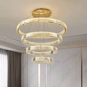 Lampu Gantung LED Kristal Lingkaran Cincin Besar Modern untuk Ruang Tamu