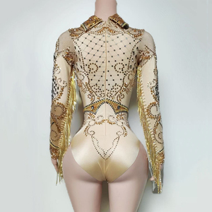 Novance Y5561 <span class=keywords><strong>Body</strong></span> con Paillettes Dorate e Frange, Outfit da Club, Tuta da Donna per Feste con Catene - Product Image 4