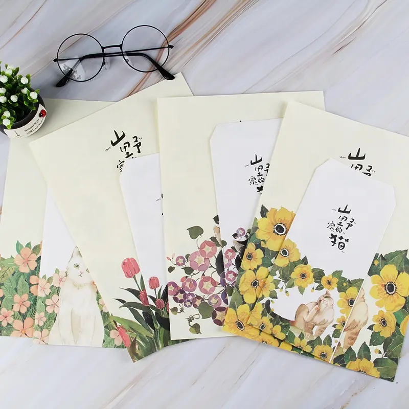 Custom made high quality cheap price Korean cute cartoon B5 stationery ancient set paper envelope