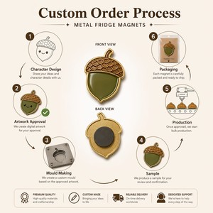 Imán de nevera esmaltado Kawaii con diseño de bosque, zorro, hongo, búho, hoja de roble, piña, estilo Cottagecore, juego de imanes metálicos - Product Image 2