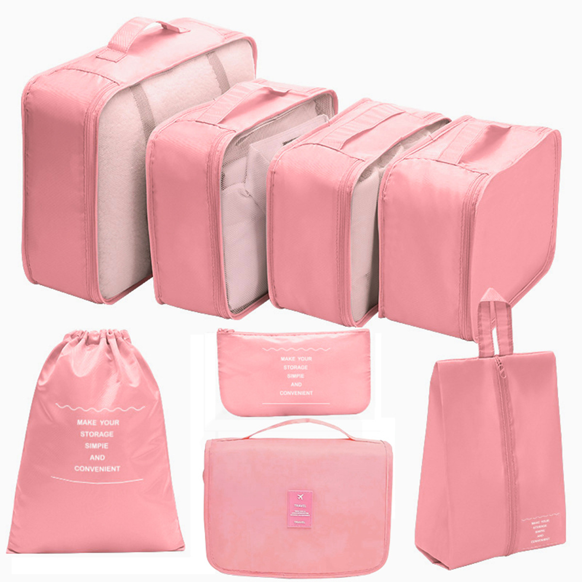 Ensemble rose 8 pièces (comprenant une trousse de toilette)