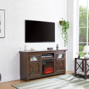 Meuble TV 2 portes en bois style Mid-Century, console de divertissement pour salon avec rangement réglable, inspiré des granges, pour insert de cheminée de 18 pouces - Product Image 6
