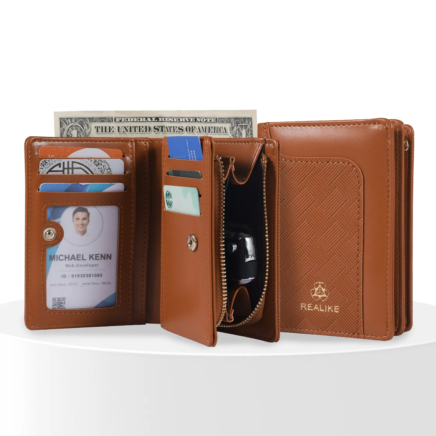 Luxus-Herren RFID individuelles Logo Qualität Kunstleder-ID-Kartenhalter Brieftasche geprägtes Muster mit Reißverschluss Münzfach