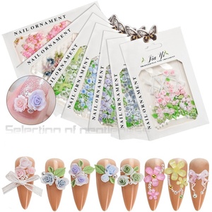 Vente en gros 3D Formes Mixtes Rose Camélia Ongles Strass Perle Résine Tache Teinture DIY Nail Art Décoration - Product Image 1