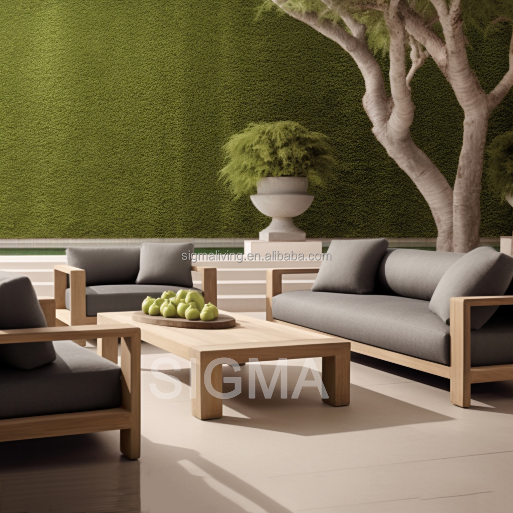 Factory Modern New design outdoor furniture sofa garden set waterproof fabric solid wooden teak garden sofa
