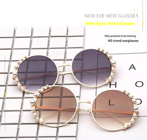Metallic Round <b>Frame</b> Ocean Lenses Pearl Sun Glasses Multi-color Fashion Design Luxury Women Sunglasses Luxury Glasses - Product Image 1
