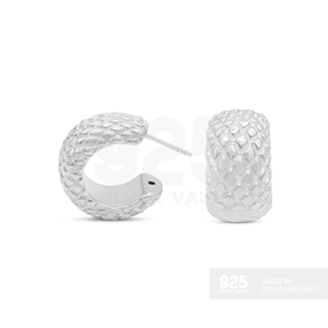 Exceptional Quality 925 <b>Silver</b> Mesh Texture Round Dia. 4.5mm C-Shaped <b>Stud</b> <b>Earrings</b> - Product Image 2