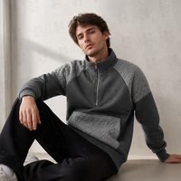 Sweat-shirt à demi-zip color-block avec logo imprimé DTF de bonne qualité, épaules tombantes, chaud et décontracté, sweat-shirt à quart de zip de haute qualité pour hommes