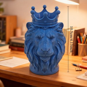 Sculpture de tête de lion en résine noire avec couronne, statue d'animal pour la décoration de la maison, du bureau ou du bureau à domicile - Product Image 4