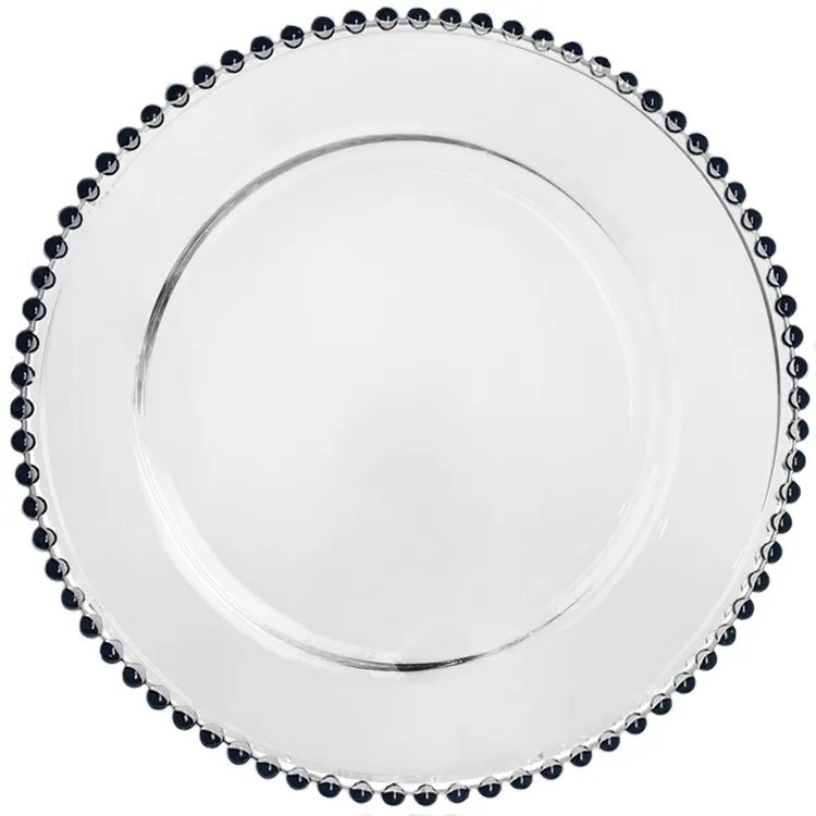 12,6 polegadas claro casamento ouro vidro placas atacado prata frisada carregador placas dinnerware set para decoração do casamento