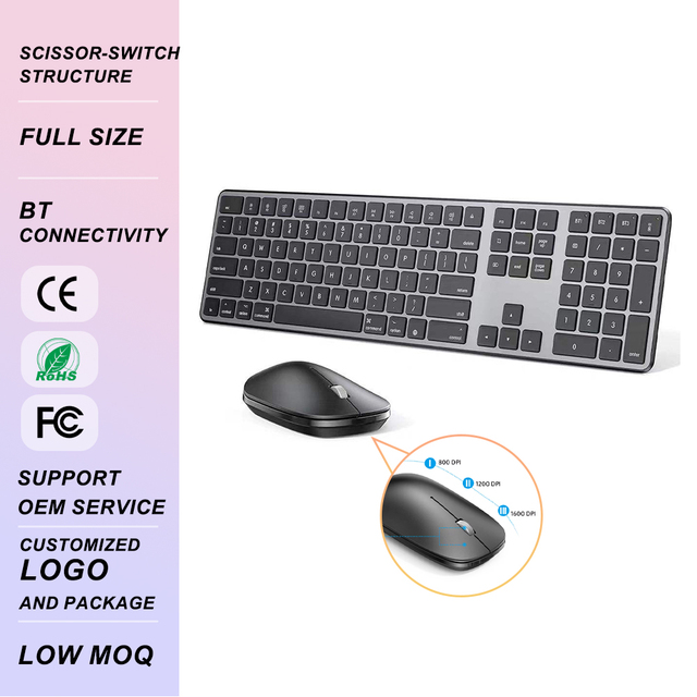 BT Wireless Keyboard and Mouse Combo Multi-Device Scissor-Structure Computer Keyboard and Silent Mouse Combo for Mac