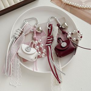 Mini sac en PU avec porte-clés, perles, ruban en dentelle, strass, sangle, mousqueton en forme de cœur, breloque pour sac à main, décoration, cadeau - Product Image 1