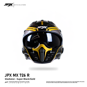Le casque intégral modulaire JPX MX 726 R, avec un motif MX 11 Gold saisissant pour le motard aventureur - Product Image 3