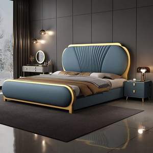 Cama de almacenamiento de elevación de madera con <span class=keywords><strong>Base</strong></span> de acero dorado de lujo italiano, cama de cuero suave Master Home, habitación de Hotel, camas de lujo con luz - Product Image 6