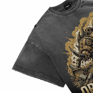 Camisetas de algodón transpirables de manga corta oversize para hombre con estampado de letras y diseño de escarabajo mecánico punk, estilo vintage con lavado ácido. - Product Image 3