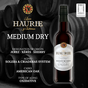 Vin Sherry HAURIE mi-doux 750ml, fabriqué en Espagne, issu de la cépage Palomino, vin fortifié. - Product Image 4
