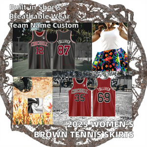 Jupes de tennis marron respirantes imprimées pour femmes 2025 avec short intégré, personnalisables avec le nom de l'équipe, tenue de court tendance pour adultes - Product Image 2
